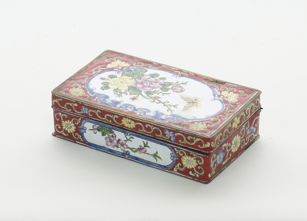 Chinese brass and enamelled rectangular hinged box