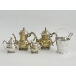 Vintage Indian silver plated brass tea set and an ice bucket with tongs