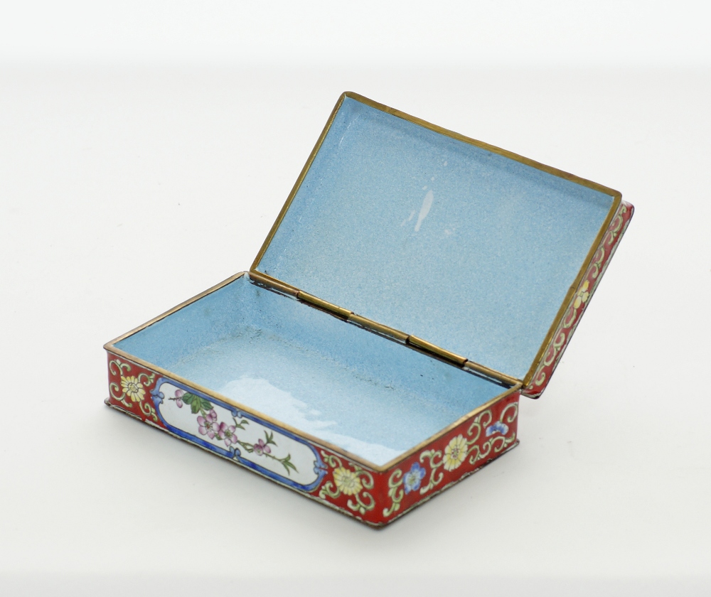 Chinese brass and enamelled rectangular hinged box - Image 3 of 3