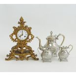 "German Silver" bachelor's tea set and an ormolu time piece