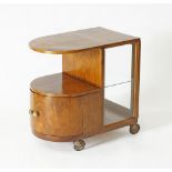 An Art Deco style walnut veneered trolley