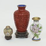 Chinese cinnabar lacquer on brass vase