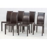 Italian brown leather high back dining chairs