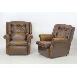 A pair of armchairs in brown Pegasus leather by Art Forma Upholstery Ltd