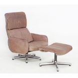 A Swiss Strassle Collection reclining and swivel lounge chair and ottoman