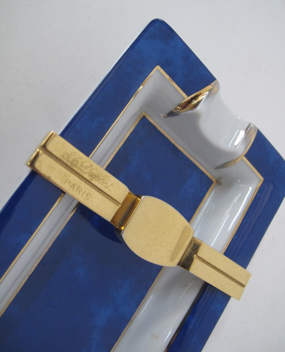 A Dupont limited edition blue, white and gold porcelain cigar ashtray by Limoges - Image 3 of 7
