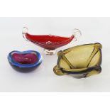 A collection of Murano coloured crystal ashtrays