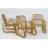 Three bent rattan armchairs