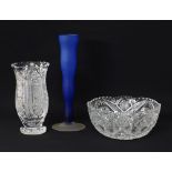A collection of glassware comprising of a blue frosted “satinato” Murano glass