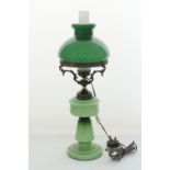 A Bohemian green opaline oil lamp