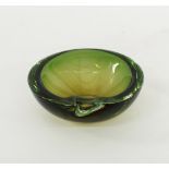 A Murano green and yellow crystal ashtray