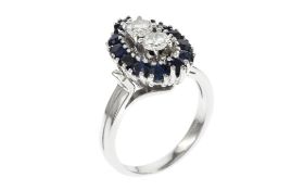 Ring 585/- Weissgold mit Diamanten 0.24 ct F/vvs und Saphir 0.60 ct  5.35 gr Ringgroesse 53