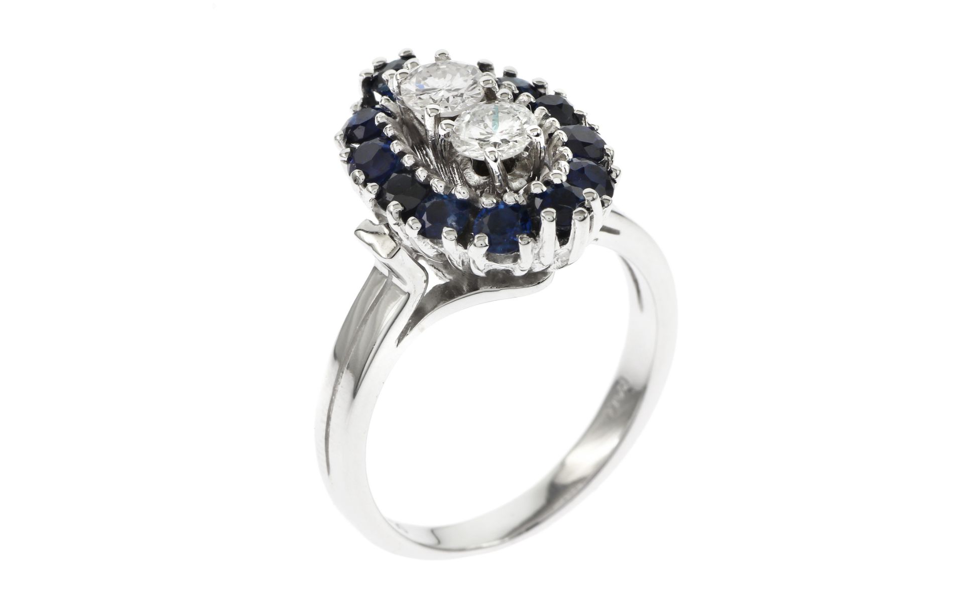 Ring 585/- Weissgold mit Diamanten 0.24 ct F/vvs und Saphir 0.60 ct  5.35 gr Ringgroesse 53