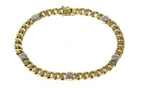 Panzerarmband 39.91 g 750/- Gelbgold mit 5 Diamanten zus. ca. 0.50 ct. F7vs-si  Laenge 21.50 cm