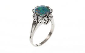 Ring 585/- 5.83 gr. Weissgold mit Diamanten 0.48 ct F/vs und Opal Ringgroesse 57