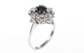 Ring 585/- 4.37 gr. Weissgold mit Diamanten 0.40 ct G/p und Saphir 0.70 ct Ringgroesse 60