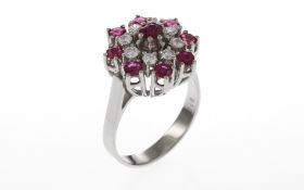 Ring 585/- 5.31 gr. Weissgold mit Diamanten 0.40 ct F/vvs-vs und Rubinen ca. 0.75 ct. Ringgroesse 54