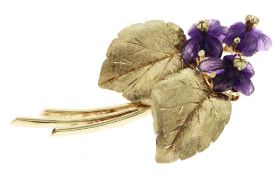 Brosche 585/- 9.38 gr Gelbgold mit Amethysten