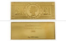 Grossbritannien Viktoria 1 Pound Feinsilber Barren  18.13 g 999.9/- Silber vergoldet 