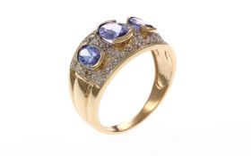 Ring 585/- 4.87 gr. Gelbgold und Weissgold mit Diamanten 8/8 Schliff TTLB/si 0.24 ct und Tansanit Ri