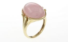 Ring 375/- 6.88 gr. Gelbgold mit Rosenquarz Ringgroesse 53