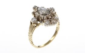 Ring 585/- 5.21 gr. Gelbgold mit Diamanten Altschliff. Rosen. ca 1.60 ct. Ringgroesse 57