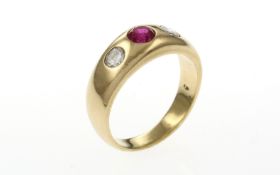 Ring 585/- 4.57 gr. Gelbgold mit Diamanten H/pi 0.20 ct und Rubin 0.20 ct Ringgroesse 49