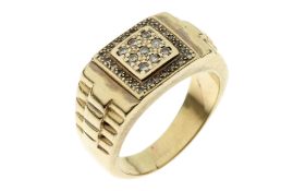 Ring 11.93 g 585/- Gelbgold mit 33 Diamanten zus. ca. 0.42 ct. Ringgroesse 71 ( defekt)