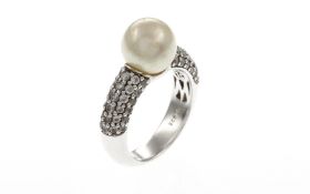 Ring 6.97 g 925/- Silber mit Zirkonia und Perle Ringgroesse 54