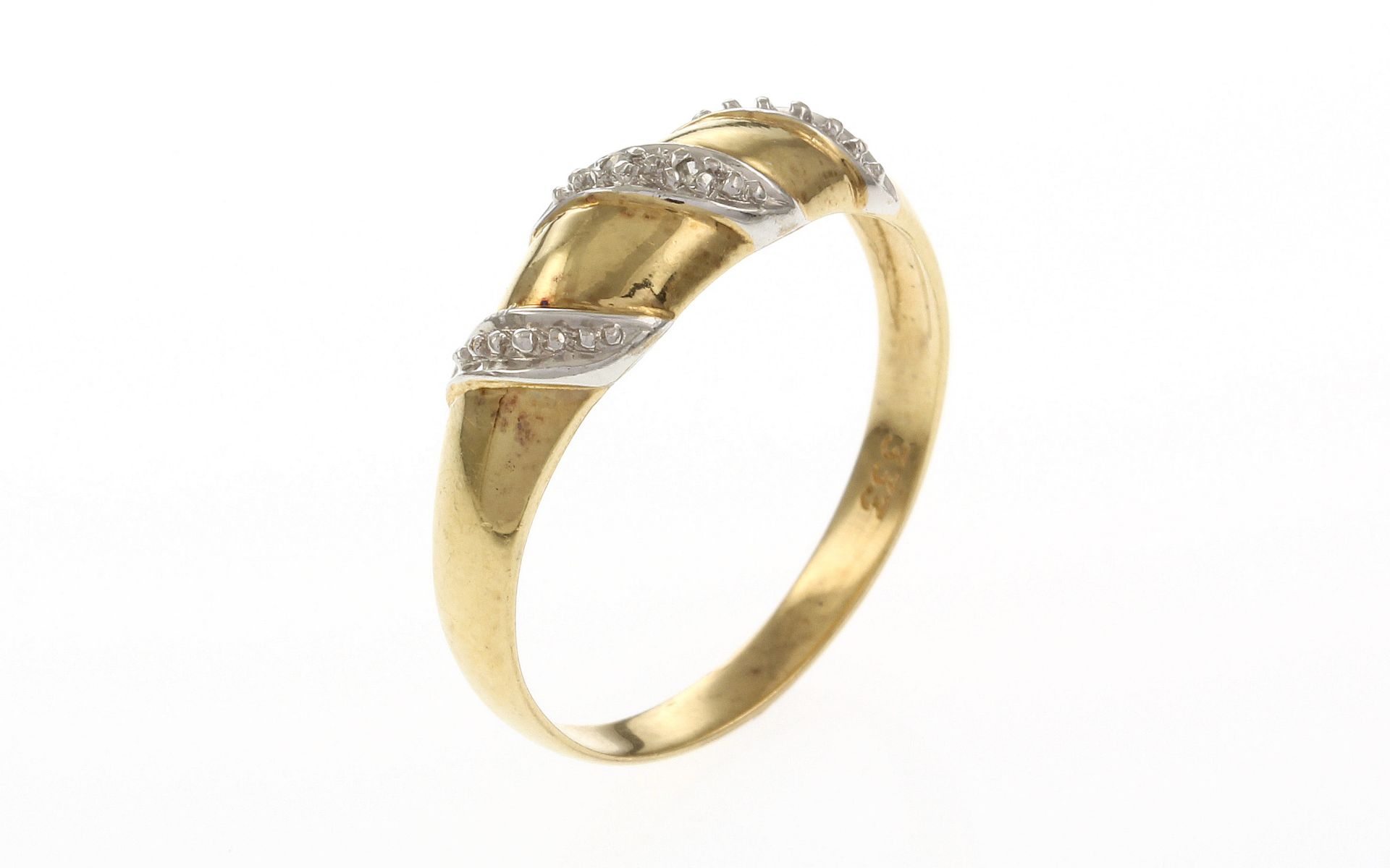 Ring 1.66 g 333/- Gelbgold und Weissgold mit Diamanten 8/8 Schliff H/pi Ringgroesse 57