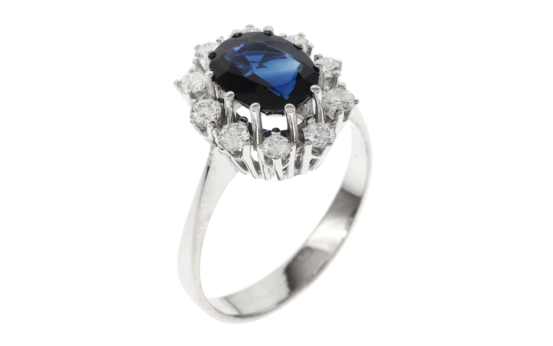 Ring 585/- 3.92 gr Weissgold  mit Diamanten 0.50 ct F/vvs und Saphir Ringgroesse 56