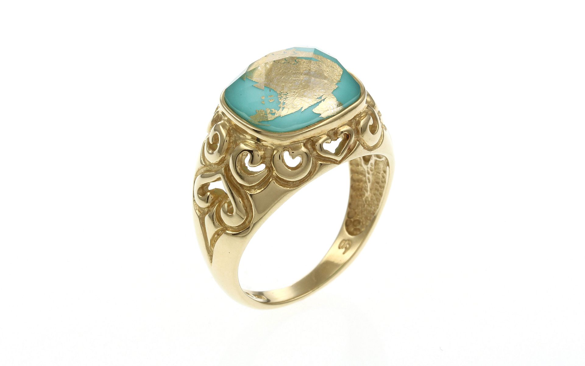 Ring 5.76 g 375/- Gelbgold mit Farbstein Ringgroesse 57