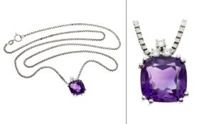 Venezianerkette mit Anhaenger 585/- 9.31 gr. Weissgold mit Diamanten 0.12 E/vs und Amethyst ca. 4.00