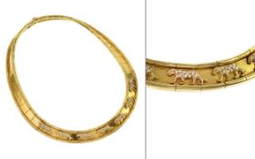 Collier 750/- 138.39 gr. Gelbgold/Rosegold mit Diamanten ca. 2.00 ct F/vvs-vs Innendurchmesser 40 cm