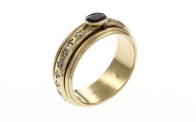 Ring 13.33 g 750/- Gelbgold mit 24 Diamanten G/pi zus. ca. 0.48 ct. und Rubin Ringgroesse 66