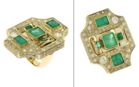 Ring 750/- 54.16gr Gelbgold mit Diamanten ca. 6.50 ct und Smaragden ca 9.00 ct Ringgroesse 59