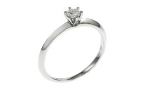 Solitaer Ring 750/- 2.19 gr. Weissgold mit Diamant 0.18 ct F/vs1 Ringgroesse 55