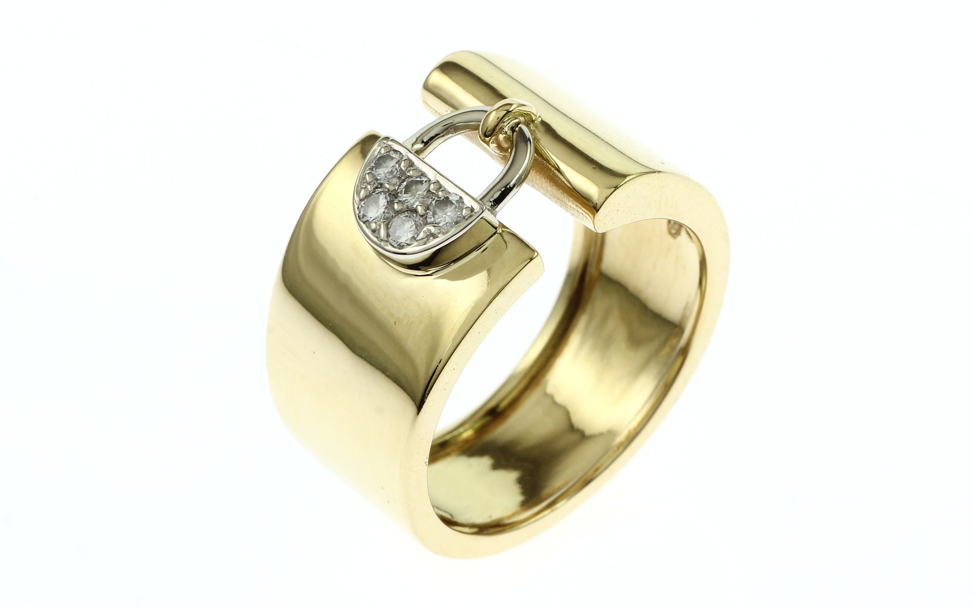 Ring 9.33g 750/- Gelbgold und Weissgold mit 5 Diamanten zus. ca. 0.15 ct. G/si. Ringgroesse ca. 56