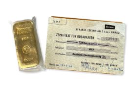 1kg Goldbarren Heraeus 999/- Gelbgold mit Zertifikat