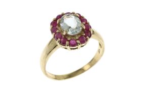 Ring 3.53g 333/- Gelbgold mit Rubinen und Aquamarin. Ringgroesse ca. 56