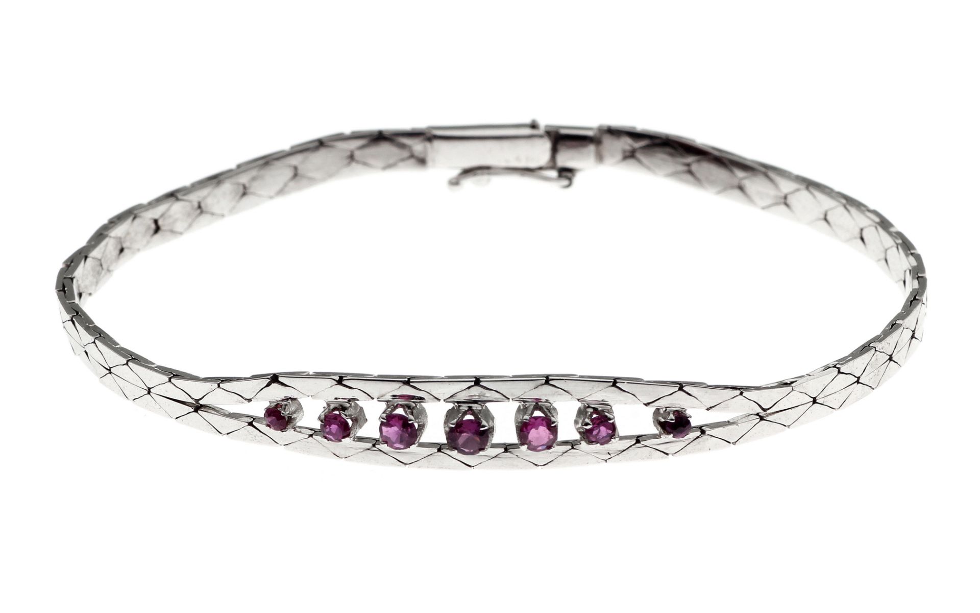 Armband 9.34g 585/- Weissgold mit Rubinen. Laenge 18 cm 