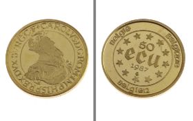 Goldmuenze 17.28g 900/- Gelbgold (1/2 Unze) 50 ECU 1987 Belgien