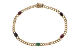 Armband 9.27g 585/- Gelbgold mit Smaragd. Rubinen und Saphiren. Laenge ca. 20 cm