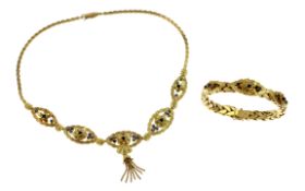 Set: Collier und Armband 96.76g 750/- Gelbgold mit Saphiren