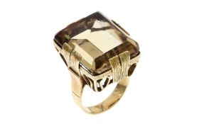 Ring 18.74g 585/- Gelbgold mit Rauchquarz. Ringgroesse ca. 55