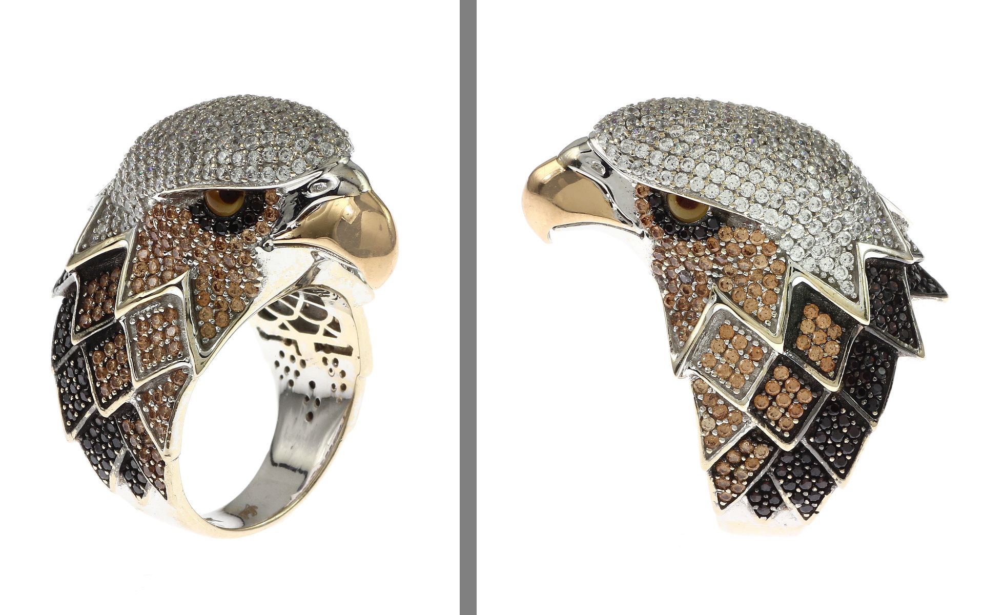 Ring "Adler" 19.8g 750/- Gelbgold rhodiniert mit Zirkonia. Ringgroesse ca. 60