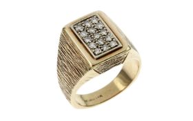 Ring 15.20g 585/- Gelbgold mit 15 Diamanten zus. ca. 0.45 ct. F/vs. Ringgroesse 63