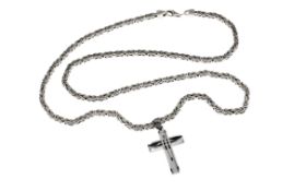 Kette 39.98g 925/- Silber mit Kreuz Edelstahl. Laenge ca. 59 cm