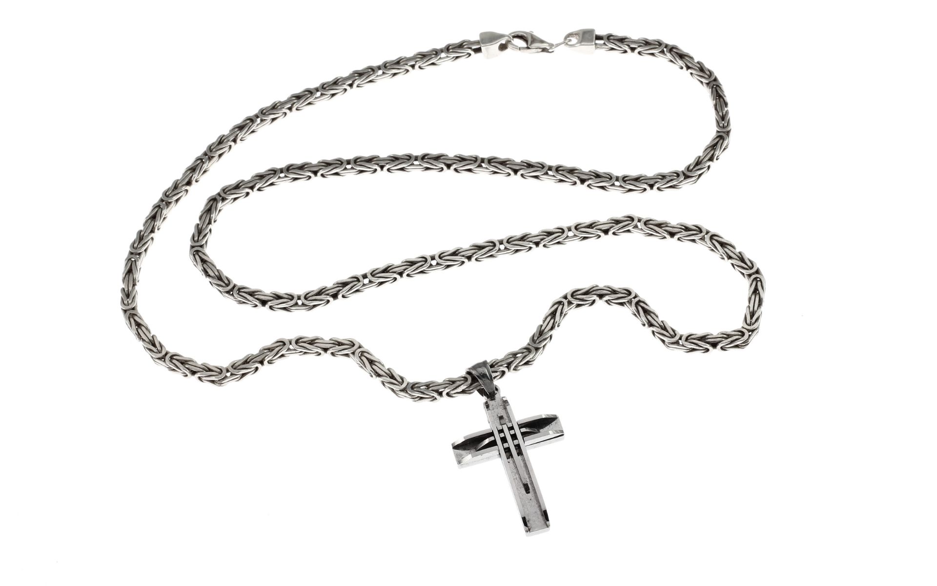 Kette 39.98g 925/- Silber mit Kreuz Edelstahl. Laenge ca. 59 cm