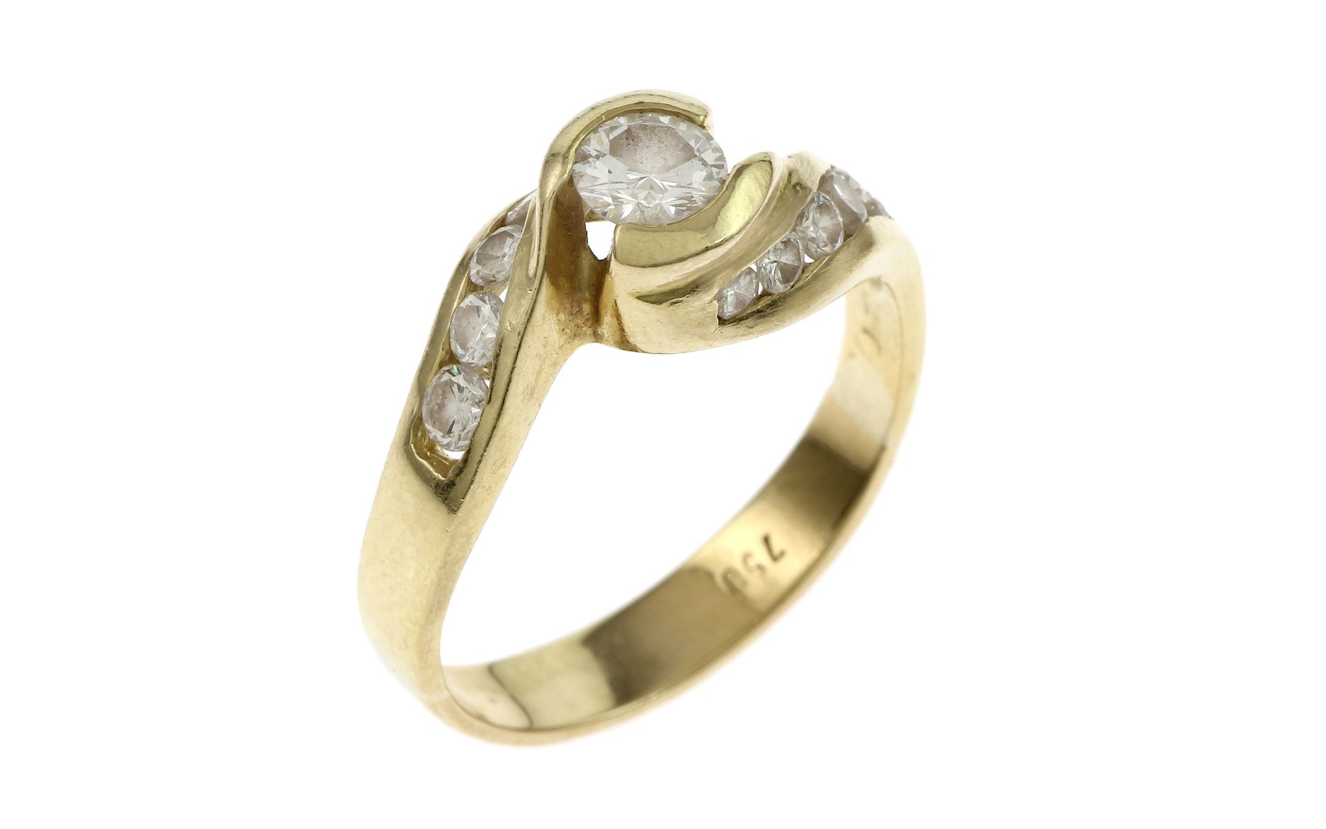 Ring 3.69g 750/- Gelbgold mit 11 Diamanten zus. ca. 0.50 ct. F/vs. Ringgroesse ca. 51